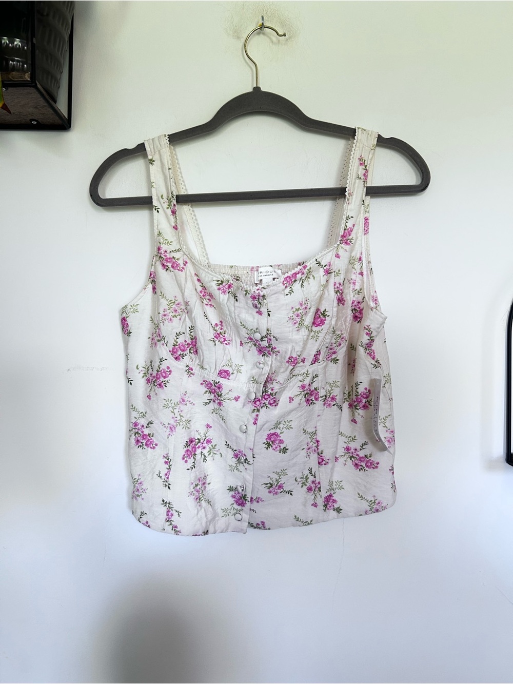 NWT Kirious Los Angeles Floral Print Smocked Sleeveless Blouse Size XL